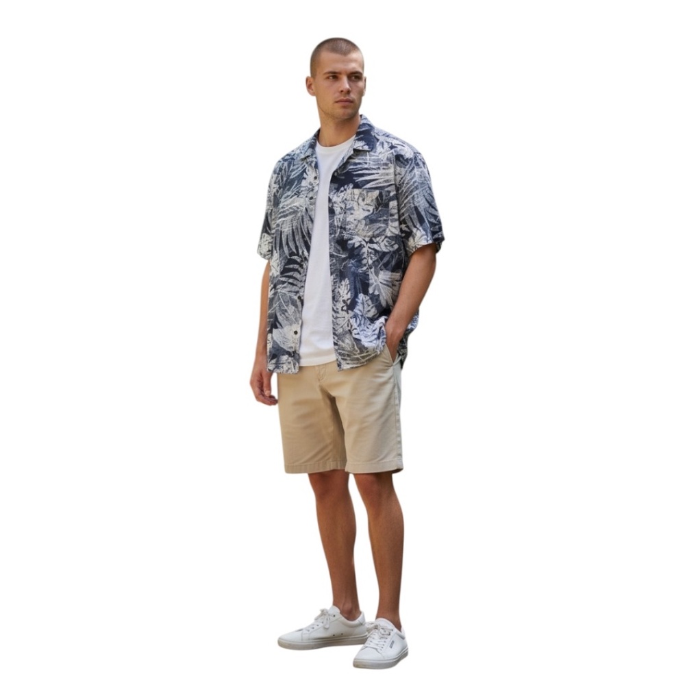 Bruno Milano Men's Short-Sleeve Navy Blue Tropical Shirt, Size Medium